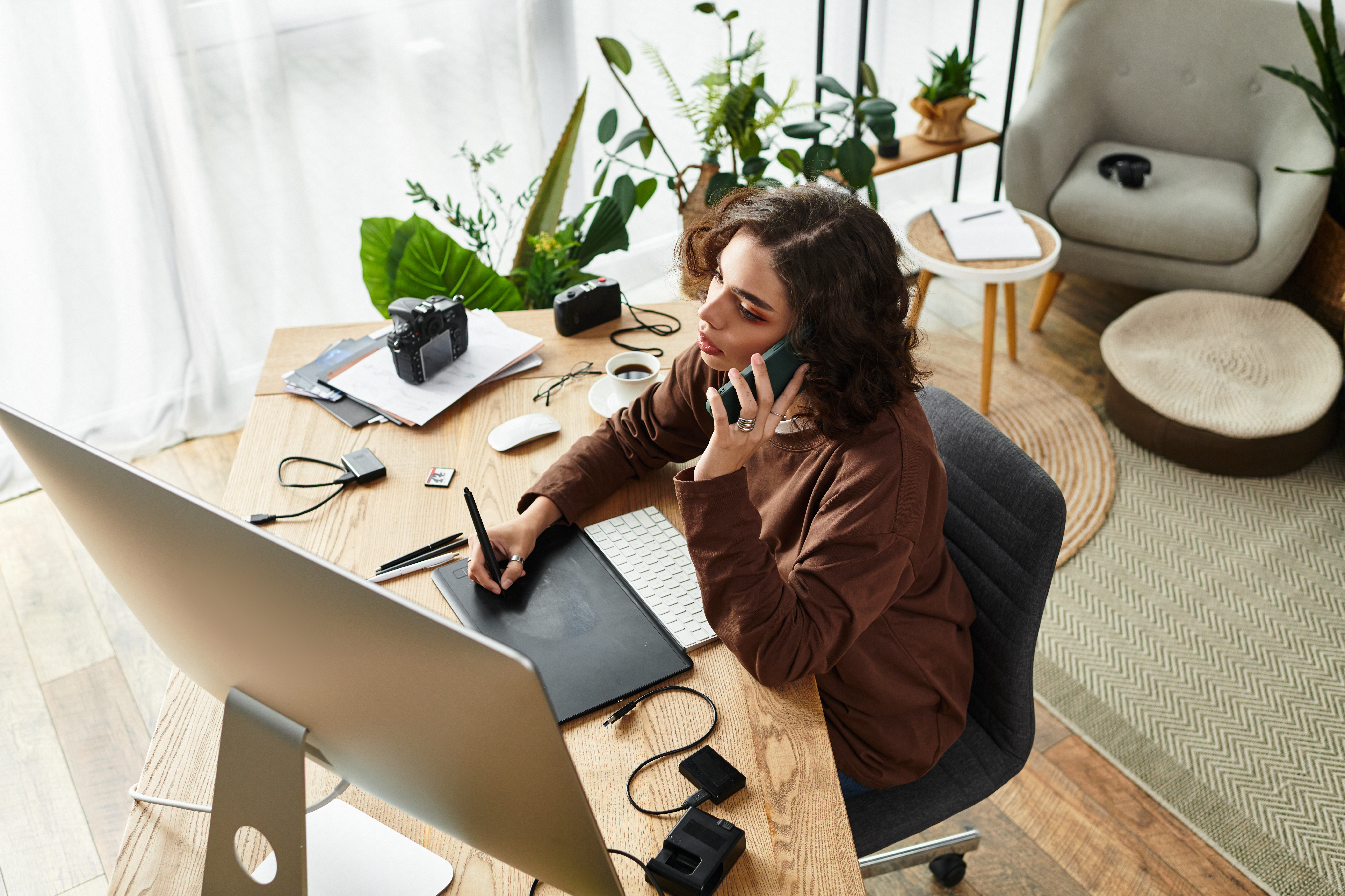 Florida freelancer reviewing work at a desk